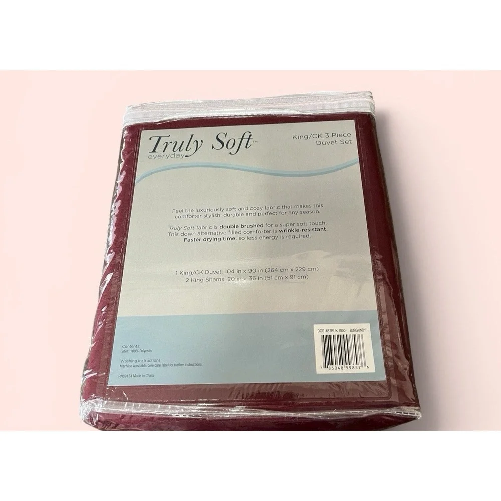 Truly Soft Everyday King CK 3 Piece Duvet Set Burgundy 104 x 90 2 Shams 20 x 36